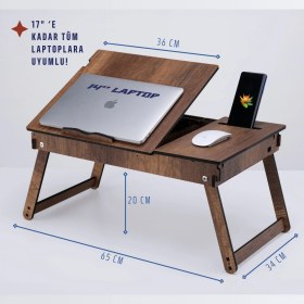 Resim Vigo Wood Katlanır Ayaklı Ayarlanabilir Laptop Sehpası Telefon Bölmeli Bilgisayar Çalışma Sehpası 