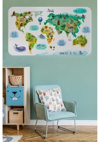 Resim Eğitici Dünya Haritası Dünya Atlası Çocuk Ve Bebek Odası Duvar Sticker -60x105-3807 Renkli 