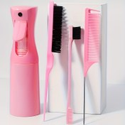 Resim 4 Parça Saç Şekillendirme Tarak Seti ve Sprey Şişesi - Dolaşmayı Açma, Rat Tail, Kenar Kontrol Fırçası ile Pürüzsüz ve Yumuşak Bitirme, Kokusuz, Tüm Saç Tipleri İçin Uygun 