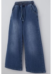 Resim Breeze Kız Çocuk Jean Pantolon Bağcıklı Bel Kısmı Lastikli 7-12 Yaş, Mavi 