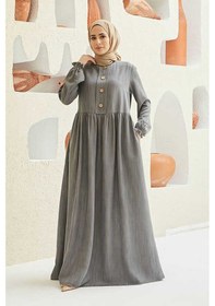 Resim Neways 6617-büyük Süs Düğmeli Elbise Gri 