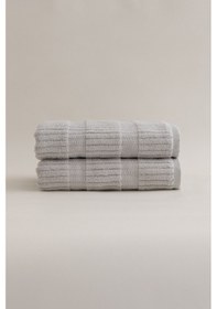 Resim Ivory Gri Bordürlü Mikro Fiber %100 Pamuk 2li El Yüz Havlusu Seti Gri 