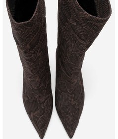 Resim Luvi Shoes Crow Kahverengi Desenli Sivri Burunlu Kadın Topuklu Kısa Çizme Kahverengi 