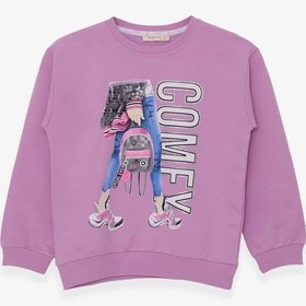 Resim Breeze Kız Çocuk Sweatshirt Pullu Baskılı 9-14 Yaş, Eflatun 