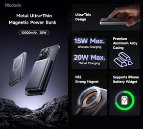 Resim Mcdodo MC-4651 10000mAh 20W Metal Ultra İnce Manyetik Kablosuz Powerbank - Siyah 