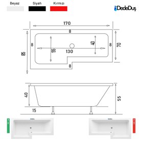 Resim L Tipi Düz Küvet | Jakuzi | Buca | 170x85 | Mod - 85x170 / Kırmızı / 1 Kişilik 