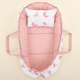Resim Babynest ve Yastık - Çift Taraflı - Pudra Muslin - Pembe Gökkuşağı 