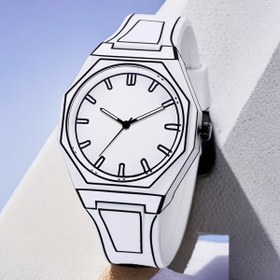 Resim 1 adet PINTIME Erkek Kuvars Saat, Preppy Stil Silikon Kayış, Işıklı Kollar, Yuvarlak Kadran, Pil ile Çalışır, Şarj Edilemez, Her Durum İçin Şık Aksesuar 