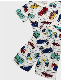 Resim Aliş Kids Erkek Çocuk Pamuklu Beyaz Araba Desenli Kısa Kollu Şortlu Yazlık Pijama Takımı 