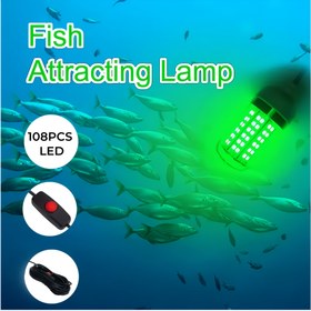 Resim 108 LED Süper Parlak Balık Avı Lambası, 5m Kablolu, IP68 Su Geçirmez & USB ile Çalışan, Yeşil Işıklı Tatlı/Su Tuzlu Suda Balık Çekici, Uzun Menzilli Deniz Işığı (Pil Dahil Değildir), Gece Balıkçılığı İçin Su Altı Aydınlatma, Şarj Edilebilir Balık Yemi ve Ekipman 