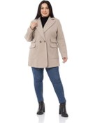 Resim Büyük Beden Cep Detaylı Astarlı Kısa Taş Rengi Kaban-taş Taş 