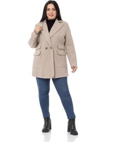 Resim Büyük Beden Cep Detaylı Astarlı Kısa Taş Rengi Kaban-taş Taş 