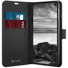 Resim Spigen Galaxy Uyumlu S10e Kılıf La Manon Wallet Saffiano Black 