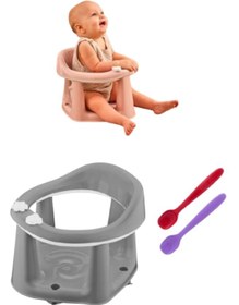 Resim Flosoft Vakumlu Bebek Banyo & Mama Oturağı + Silicolife 2 Adet Silikon Mama Kaşığı Hediye Gri 