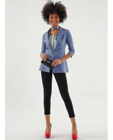 Resim Kapri Truvakar Kol Süs Cepli Kopçalı Ofis Blazer Kumaş Ceket-dirty Blue Dirty Blue 