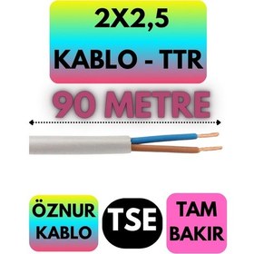 Resim Öznur 2x2,5 Ttr Kablo Beyaz Metre Seçenekli - 90 Metre 