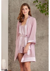 Resim Pierre Cardin 7085 Kadın Rose Gelin Set 4'lü Saten Sabahlık Gecelik Şortlu Takım Rose 