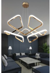Resim Dron Köşeli Modern Sarkıt Led Avize - Salon & Oturma Odası Avizesi - - Kumandalı / Gold Gold 