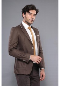 Resim Çift Düğmeli Cepli Erkek Kahverengi Ceket- Wessi Kahverengi 