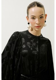 Resim Manuka Jakarlı Saten Gömlek Siyah Siyah 
