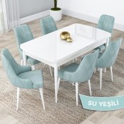 Resim Canisa Concept Lia Serisi, 80 x 132 cm Açılabilir Mutfak Masa Takımı, Beyaz Masa 6 Sandalye 