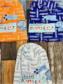 Resim Esterella Erkek Bebek /monster Yazılı/ Bebek Şapka-bere/penye Şapka 3 Adet 