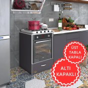 Resim Kenzlife ankastre modülü kabini flor gri kapaklı fırın ocak dolabı sabit tabla 