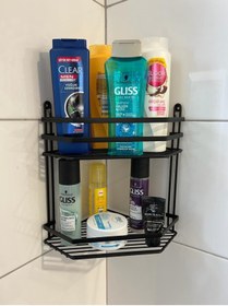 Resim YAYLI DEKOR Iki Katlı Siyah Banyo Köşe Rafı 