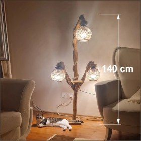 Resim M3 Decorium LED Ampullü Uzun Ayaklı Ev Ofis 3 Lü Oturma Yatak Odası Salon Kitap Okuma Lambaderi Abajuru Aplik 