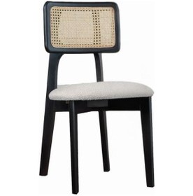 Resim Zeus Hazeranlı Hasırlı Model Ahşap Bohem Sandalye Siyah - Beyaz 