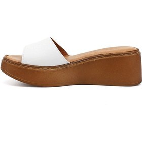 Resim Gönderi R Kadın Beyaz Dolgu Taban Hakiki Deri Terlik Dyza69842265 Bej - Beyaz - Kırmızı 