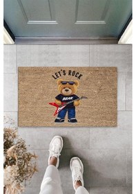 Resim Bej Kapı Önü Paspası Let's Rock Ayıcık Desen K-3322 