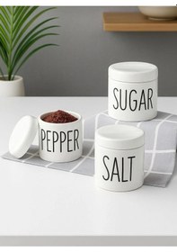 Resim 3 Lü Porselen Baharatlık Baharat Takımı Seti Beyaz 