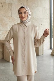Resim adamila Kadın Dubai Kumaş Tesettür Tunik Düğmeli Klasik Kesim Rahat Kalıp Günlük Ofis Basic Kadın Tunik 