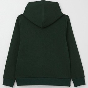 Resim Breeze Erkek Çocuk Sweatshirt Yazı Baskılı Kanguru Cepli Kapüşonlu 8-14 Yaş, Koyu Yeşil Koyu Yeşil 
