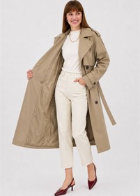 Resim RESSHO Kadın Kemerli Uzun Trençkot - Su Geçirmez, Astarlı, Oversize Model 