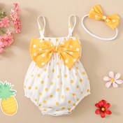 Resim 2'li Sevimli Kızlar İçin Puantiyeli Askılı Bodysuit ile Pembe Fiyonk & Uygun Saç Bandı Seti - %100 Polyester, Makinede Yıkanabilir, Yaz İçin Mükemmel, Kızlar İçin Kıyafet Setleri, Dış Mekanlar İçin Mükemmel 