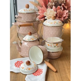 Resim Rossev Emaye Güzgülü Puantiye Mutfak Seti 6 Parça 