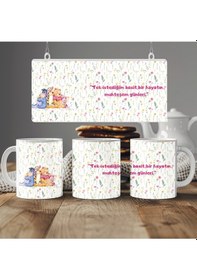 Resim Winnie The Pooh Tasarım Basit Hayat Temalı Kupa Bardak Huzurlu Günler, Minimalist Hediye Bardak Beyaz 