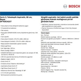 Resim Bosch DFT63CA21T Beyaz Sürgülü Aspiratör 