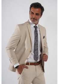Resim İntersivin Slim Fit Likralı Mikrofiber Kumaş Toprak Takım Elbise Toprak 