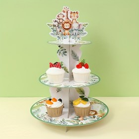Resim 1 Set Orman Safari Hayvanı 3 Katlı Kağıt Cupcake Standı - Canlı Doğum Günü & Çocuklar Duş Partisi Sergisi ile Zürafa, Aslan, Kaplan & Daha Fazlası, Çocuk Dostu Tatlı Tutucu Temalı Etkinlikler için, Çocuklar Duş Dekoru | Oynak Tasarım | Kağıt Yapısı, Orman Teması Süslemesi için Halloween, Noel Etkini & Parti Malzemeleri 