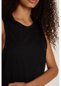 Resim Tudors Kadın Slim Fit Dar Kesim %100 Pamuk Bisiklet Yaka Düz Basic Siyah Crop Atlet-33597 SIYAH 