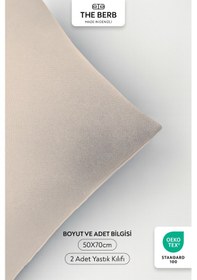 Resim 2'li Lakost Örgü Yastık Kılıfı Seti %100 Pamuk 50 X 70 Fermuarlı Bej 