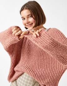 Resim Örgü Triko Kazak V Yaka Uzun Kollu 