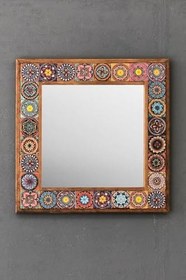 Resim Oscar Stone Decor Masif Çerçeveli Mozaik Taş Ayna 43 Cm X 43 Cm (Morocco-Etnik Desen) Ayn4040-086 