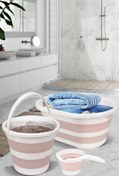 Resim Meleni Home 3'lü Set Katlanır Çamaşır Sepeti - Katlanabilir Akordiyon Su Kovası - Katlanır Koçero Pembe 