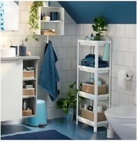 Resim Cetinshop Beyaz Mutfak Banyo Raf Ünitesi 4 Katlı Plastik Çiçeklik Köşe Rafı 