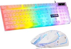 Resim CHONCHOW LED Klavye ve Fare Kombo Ortam Aydınlatması RGB Gökkuşağı Renkli Arka Işık Retro Oyun Tuş Kartı Fare Seti 3200DPI 6 Düğme PS4/PS5 Xbox one PC iMac ile Uyumlu 
