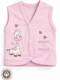 Resim Miniel Kız Bebek Zürafa Nakışlı Organik Pamuklu 3-6-9 Ay 2li Penye Bebek Yelek - Pembe 